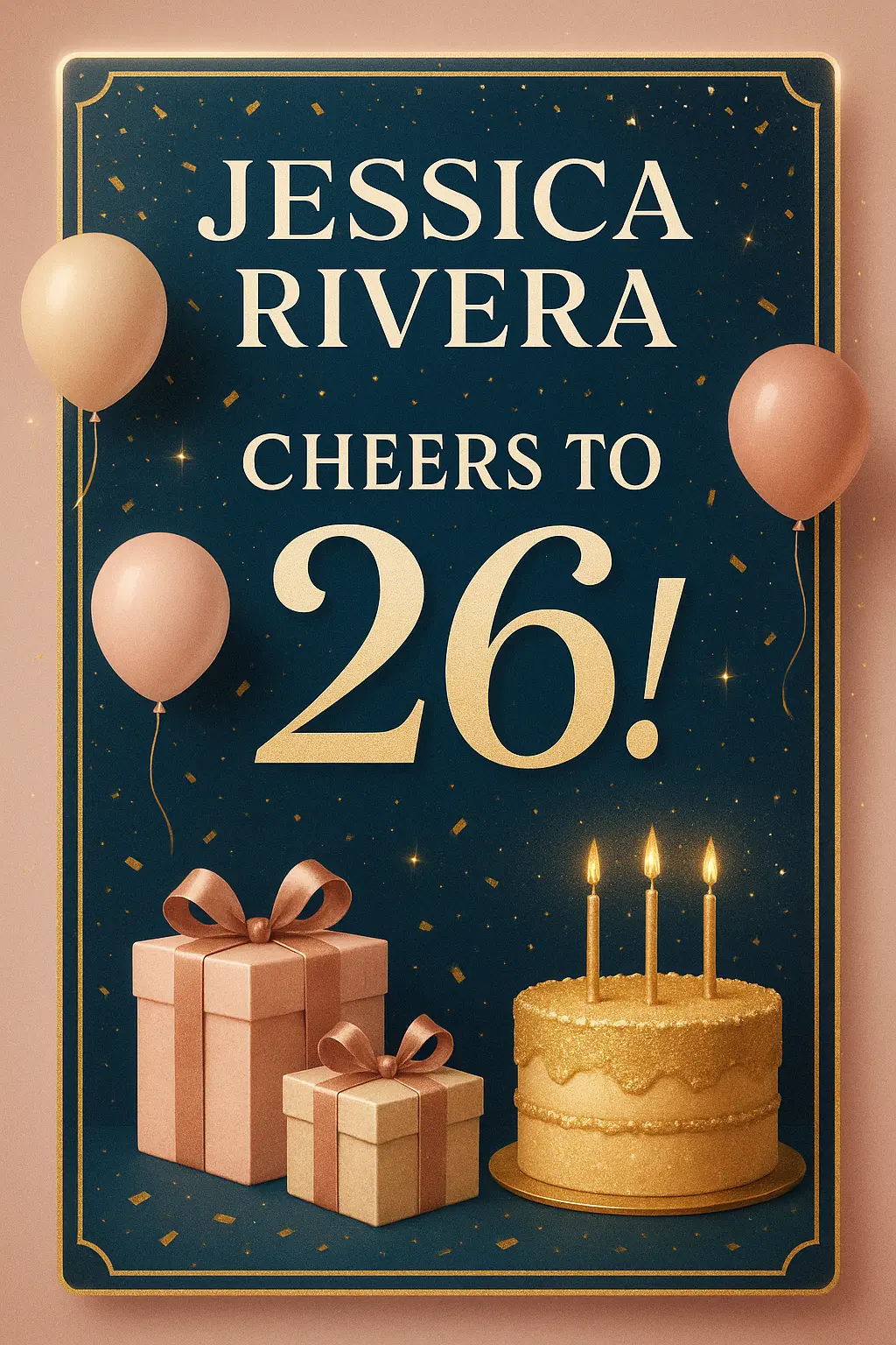 Elegant Birthday Poster template with gold confetti and script text