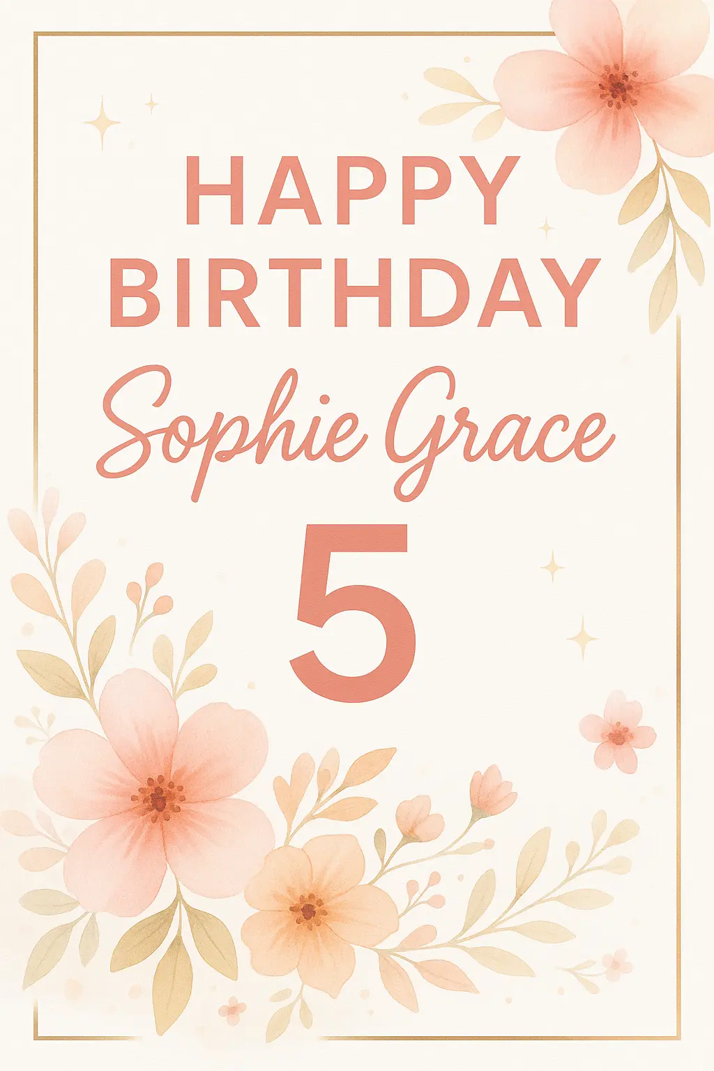 Birthday Poster template with pastel flowers and elegant typography