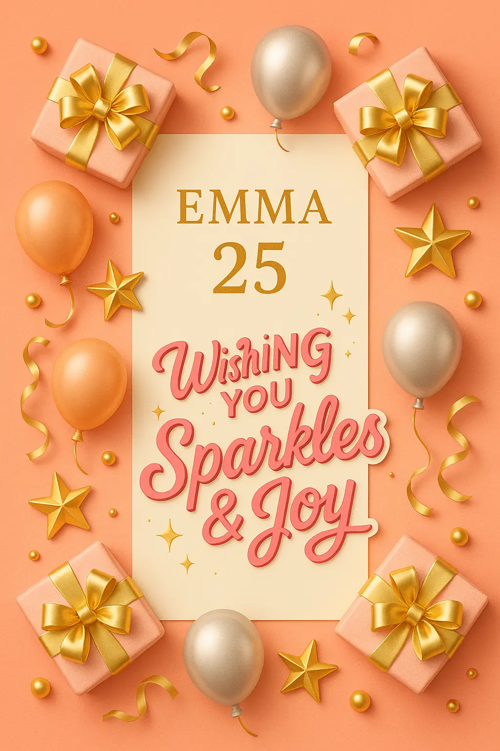 Elegant Birthday Poster template with gold gifts and pink theme