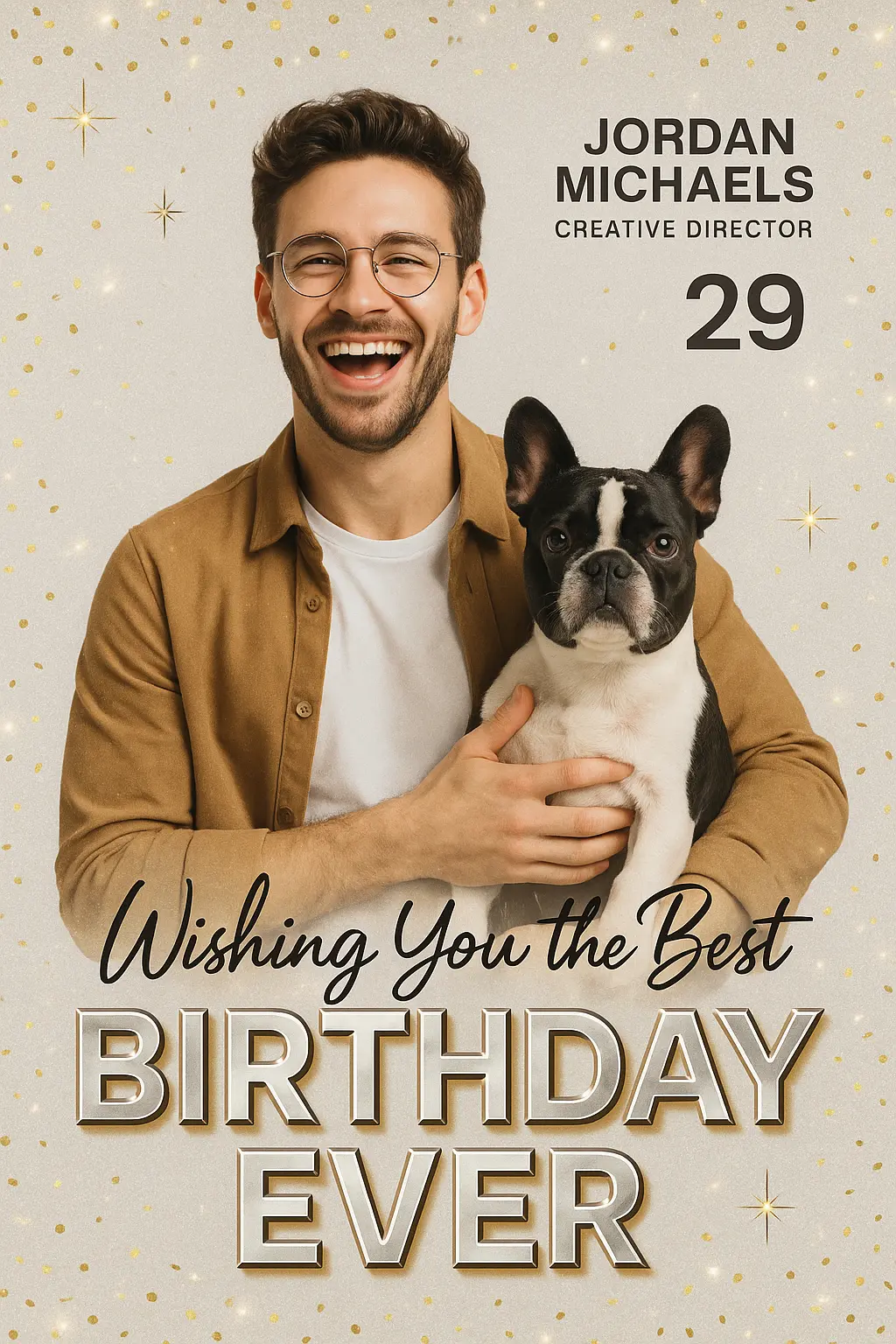 Elegant Birthday Poster template with man and dog in center