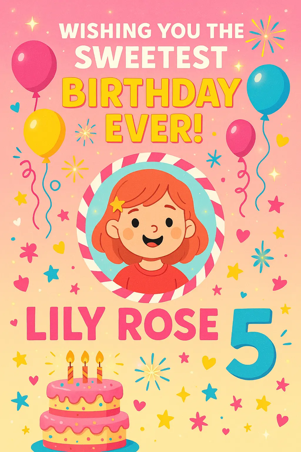 Playful cartoon Birthday Poster template for a young girl