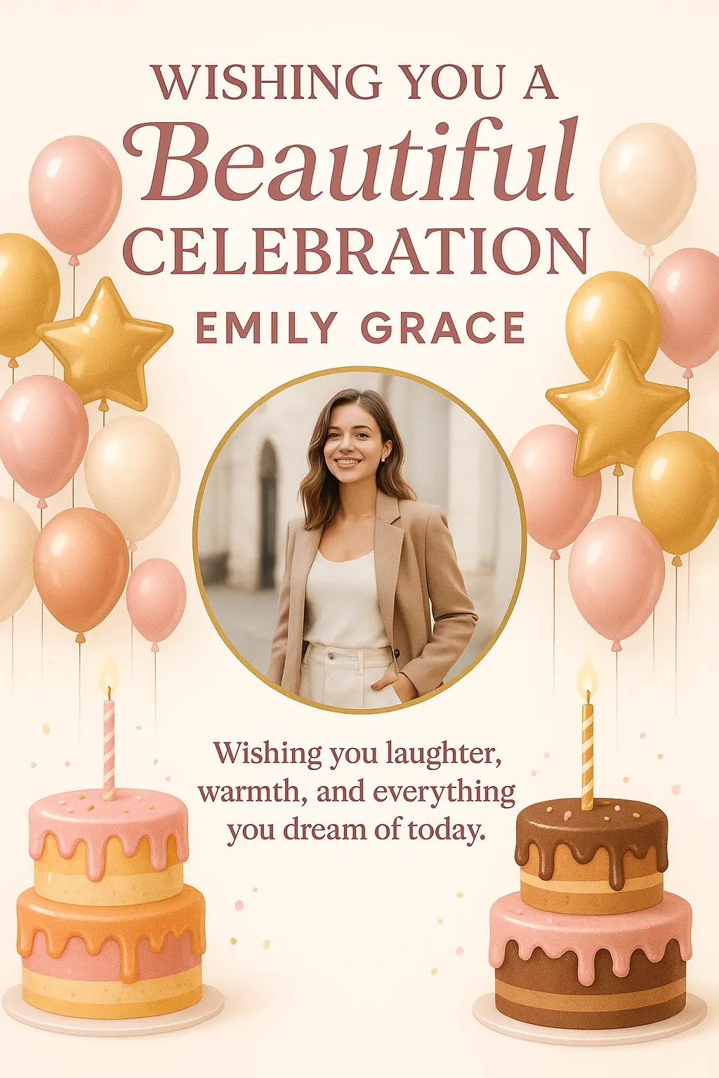Elegant Birthday Poster template with balloons and cake