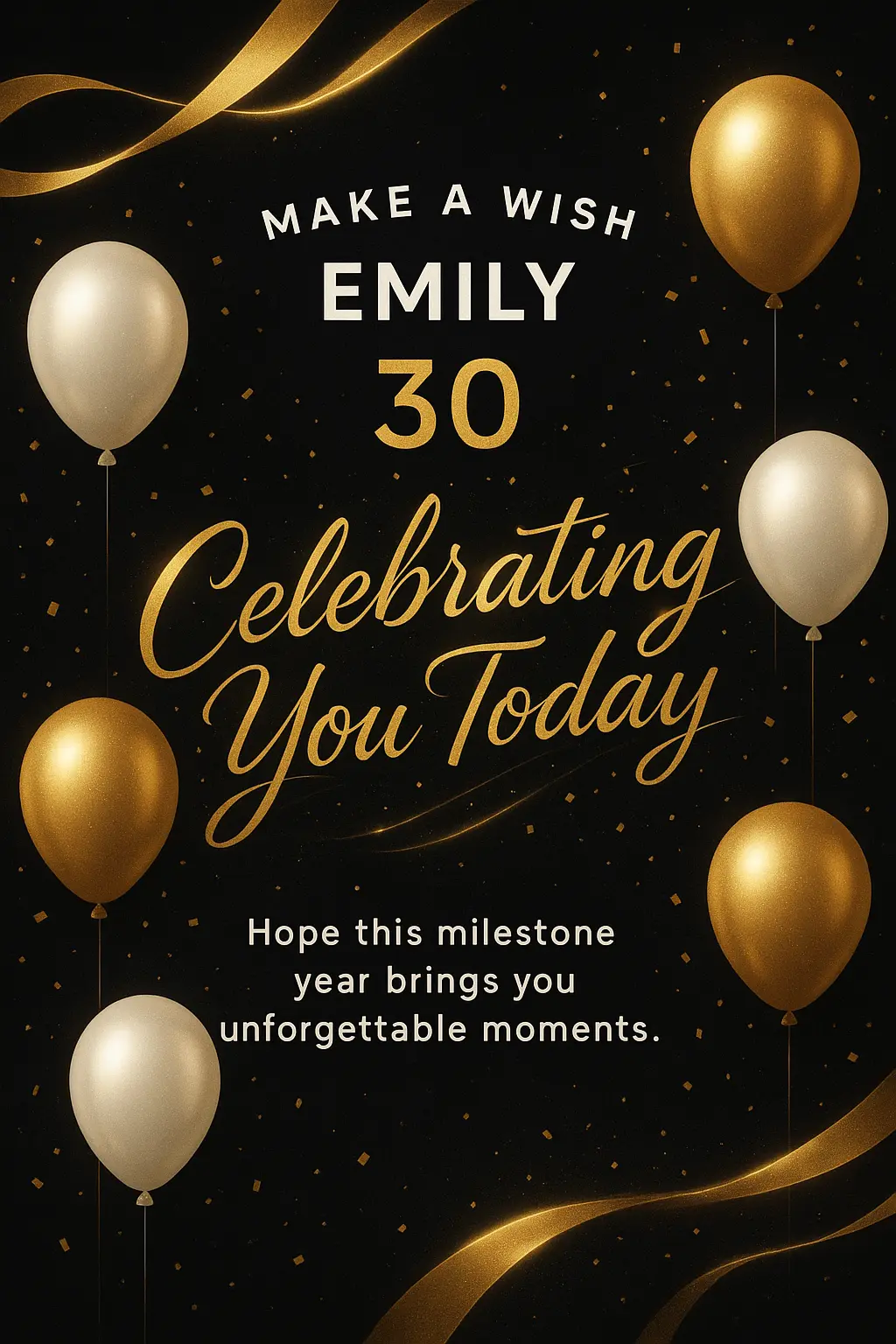 Elegant black and gold Birthday Poster template with balloons and confetti