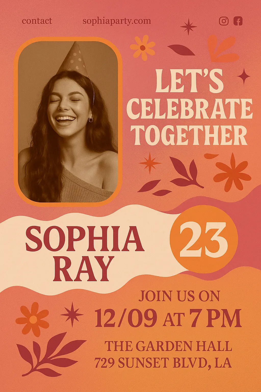 Bold retro Birthday Poster template with vibrant colors and photo layout