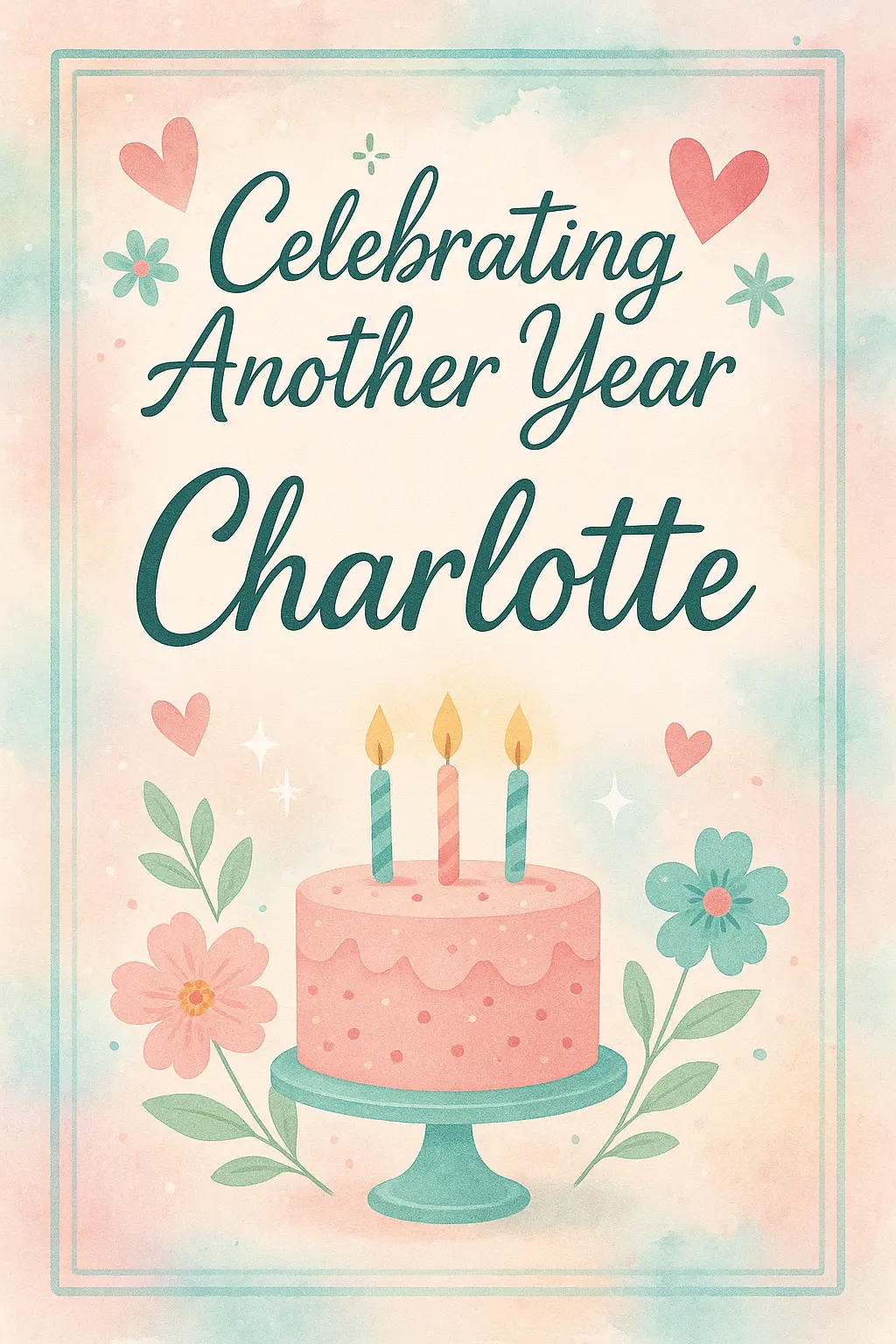 Birthday Poster template with soft pastel colors and a celebratory cake