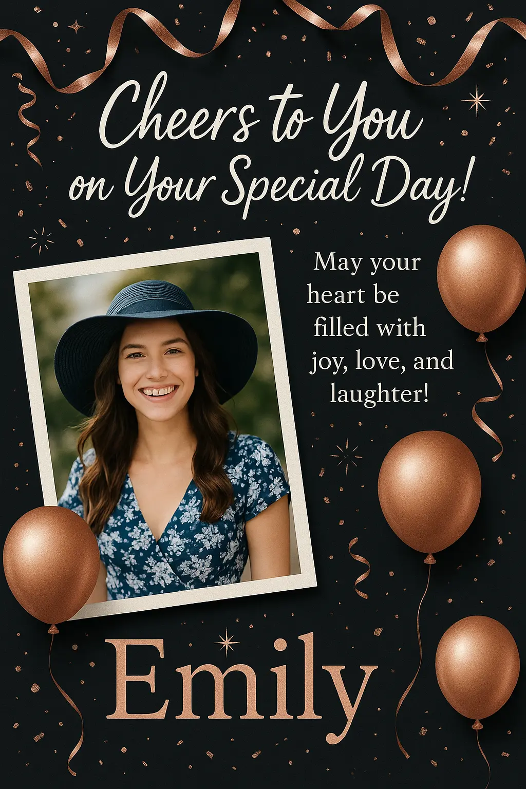 Elegant Birthday Poster template with rose gold balloons and modern layout