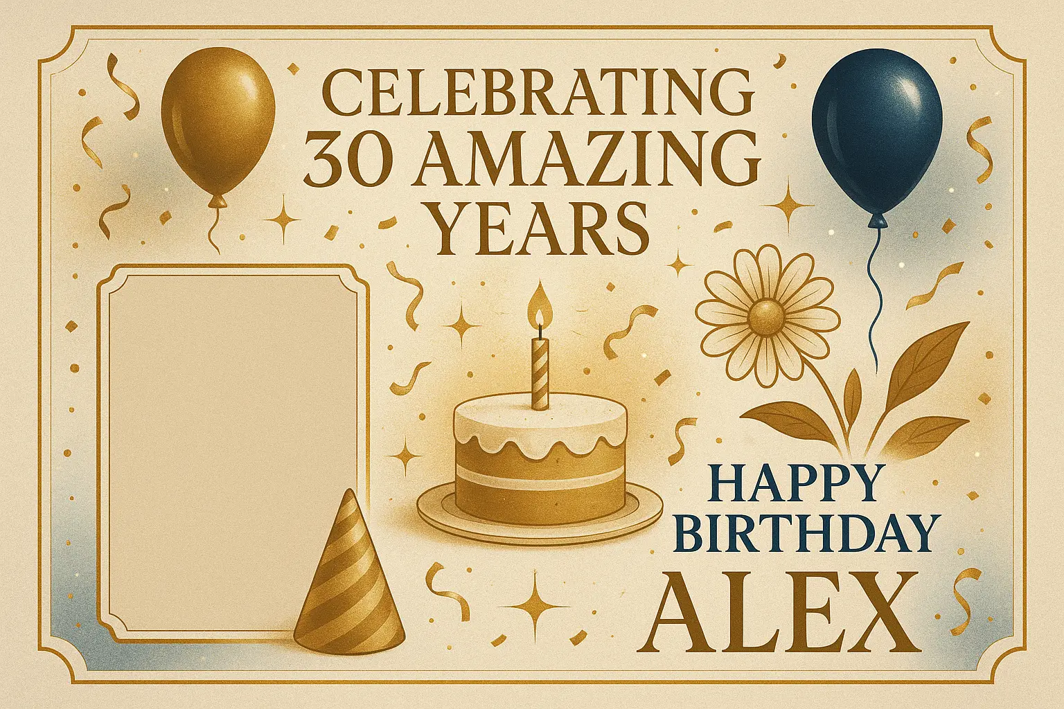 Elegant Birthday Poster template with gold gifts and pink theme