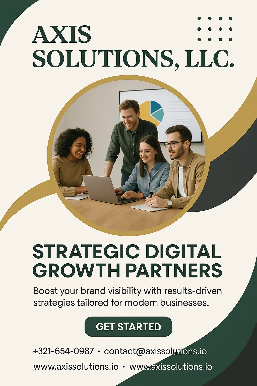 Business Poster template showing a digital agency team meeting