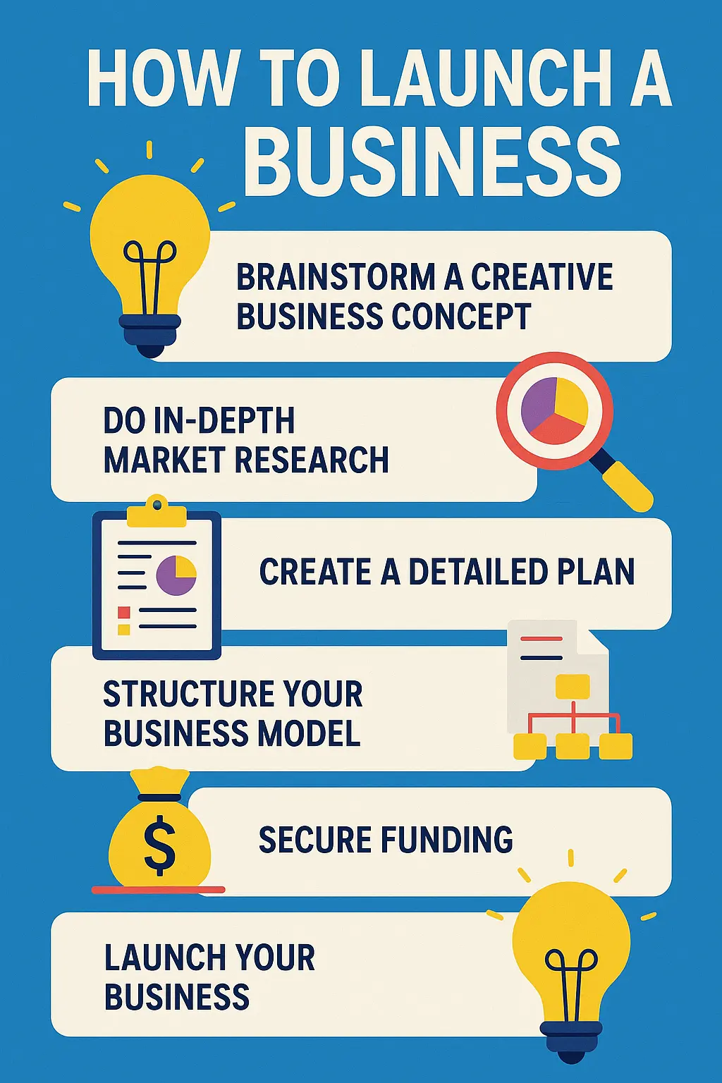 Business Poster template with step-by-step guide on launching a business.