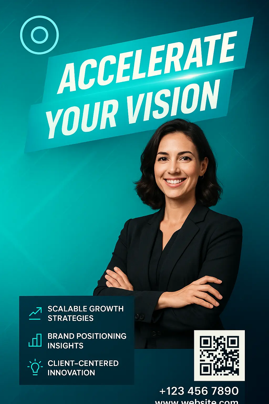 Business Poster template with confident entrepreneur and growth slogan