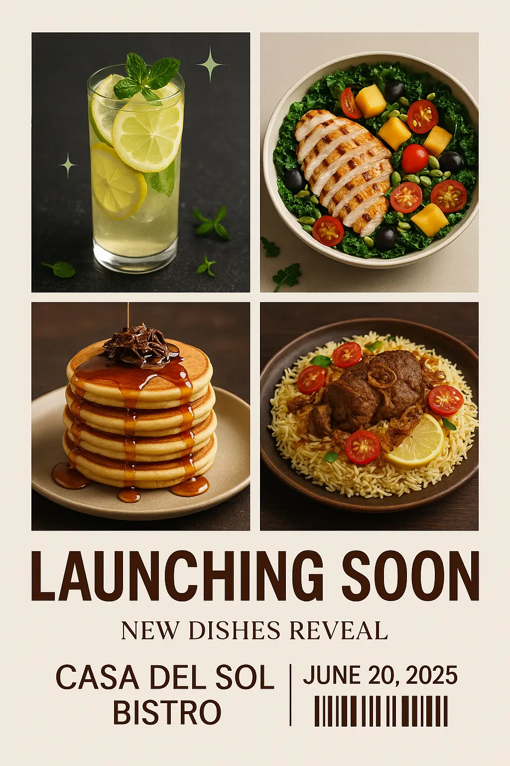 Business Poster template for restaurant menu launch with food photography