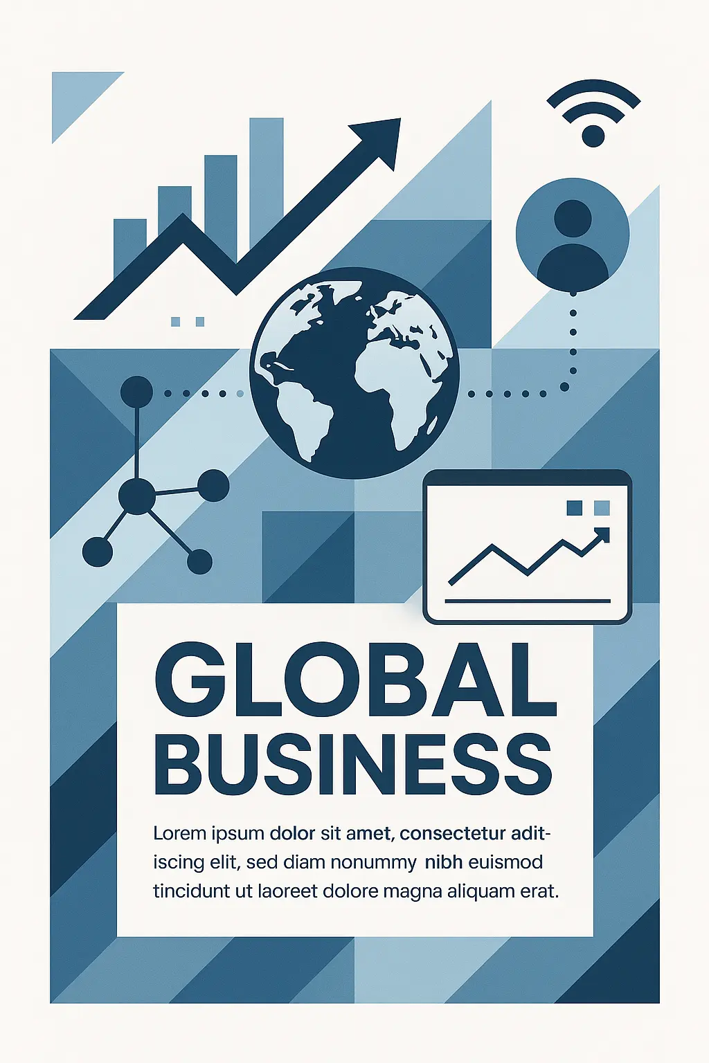 Business Poster template featuring global business concept with charts and icons.