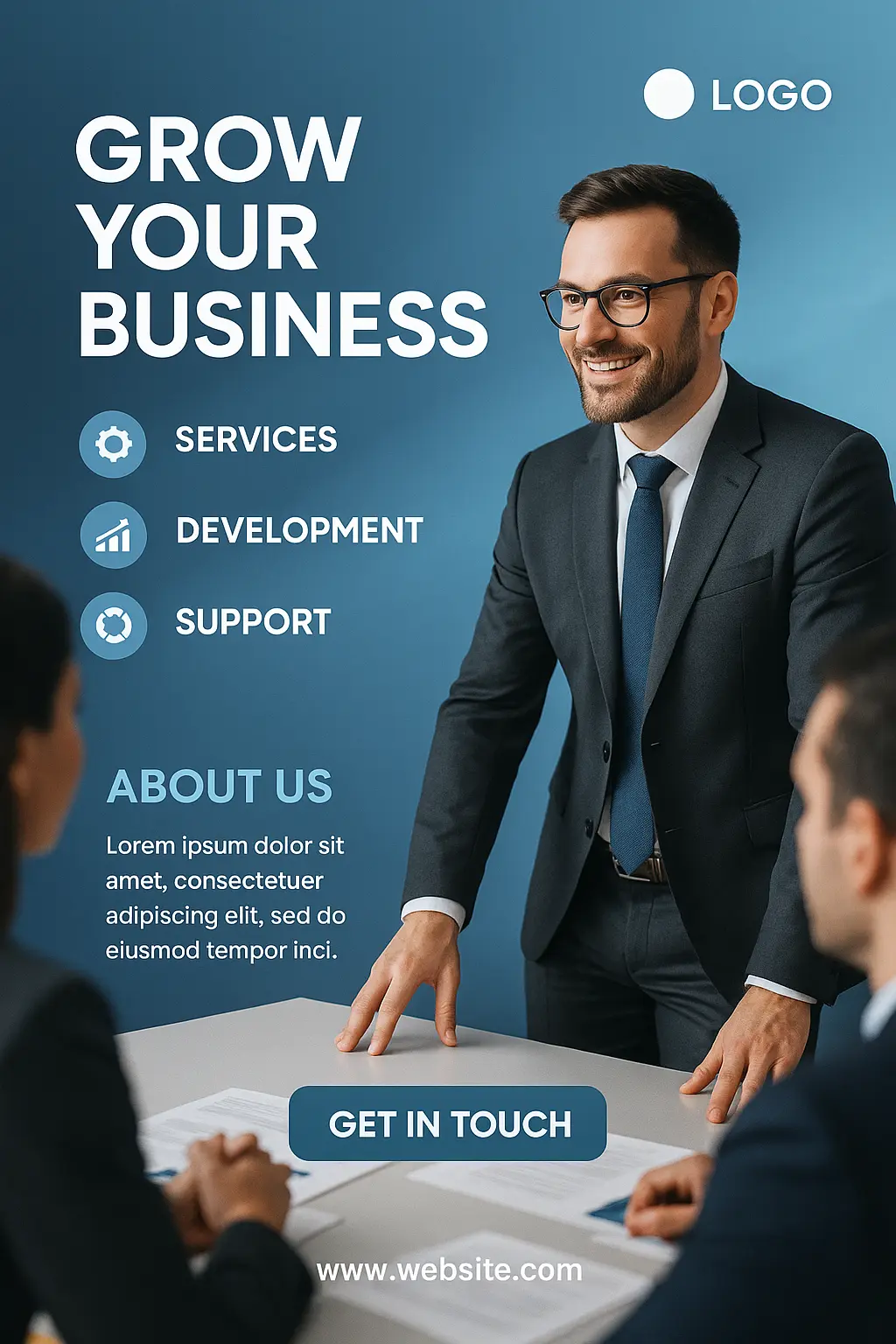 Business Poster template with professional businessman and corporate services