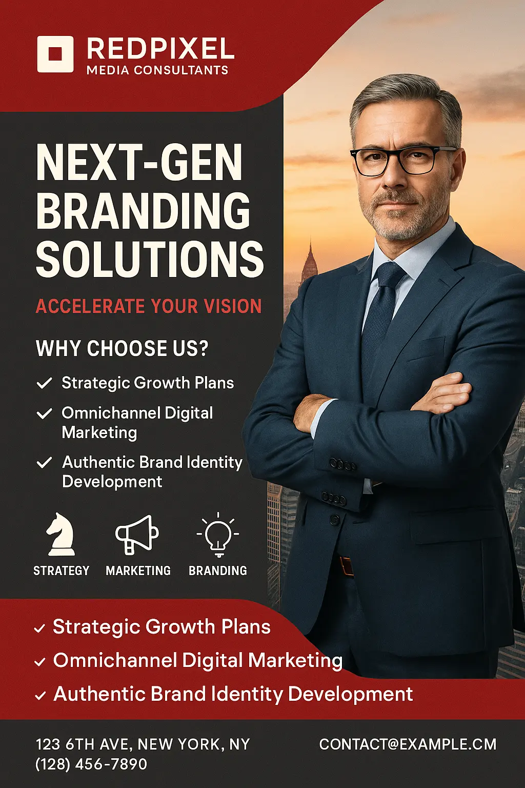 Business Poster template with executive and cityscape layout