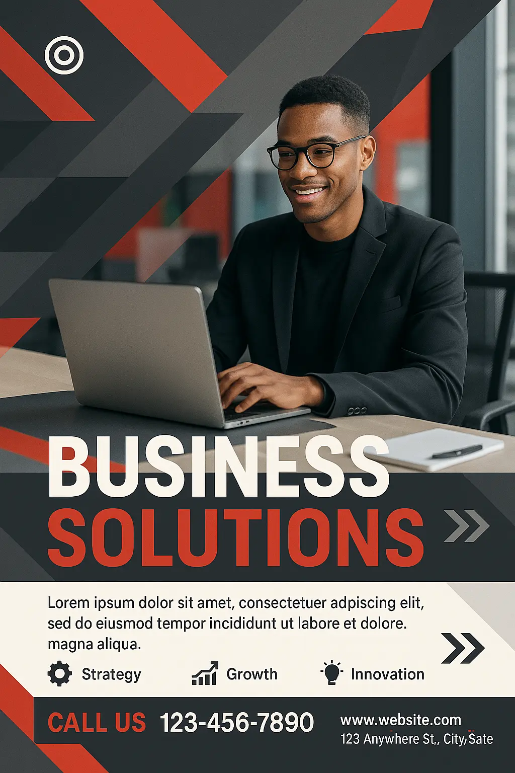 Business Poster template with modern design and entrepreneur working