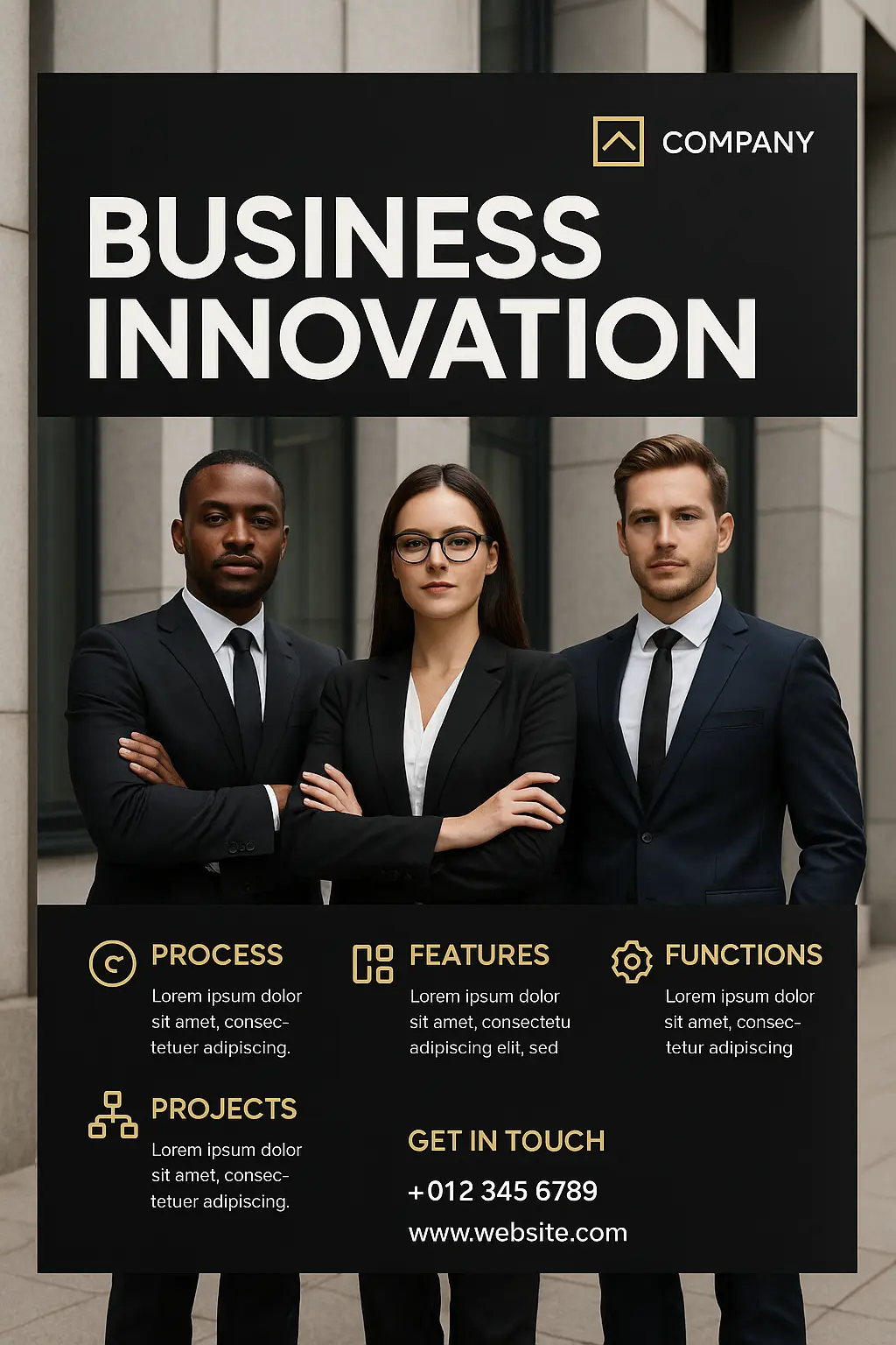 Business Poster template featuring professional team in business attire