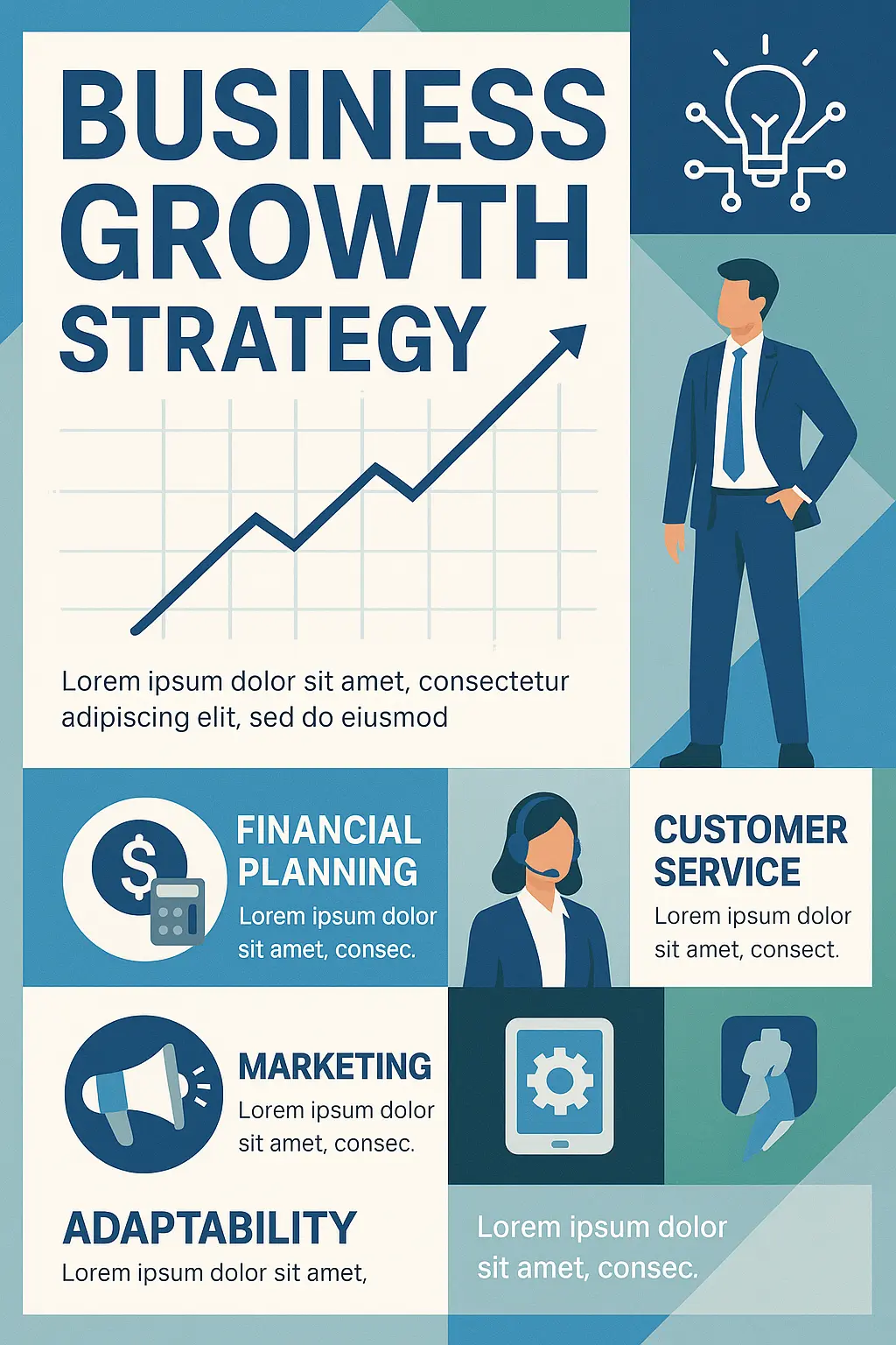 Business Poster template with professional growth strategy and business icons