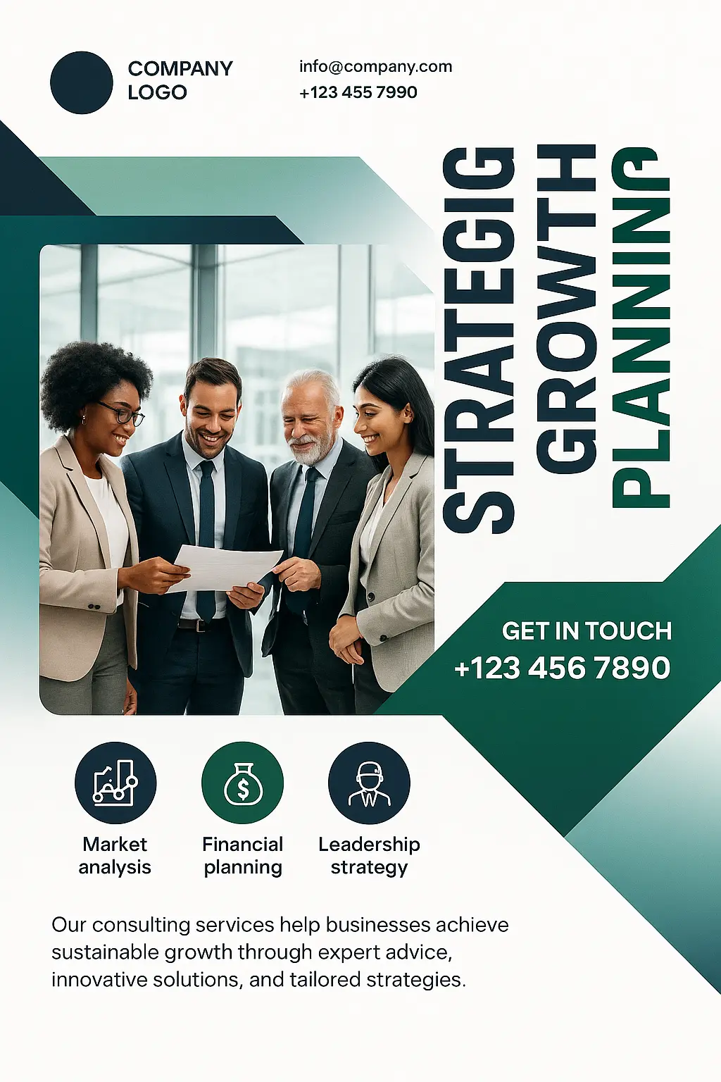 Business Poster template with team meeting and bold layout