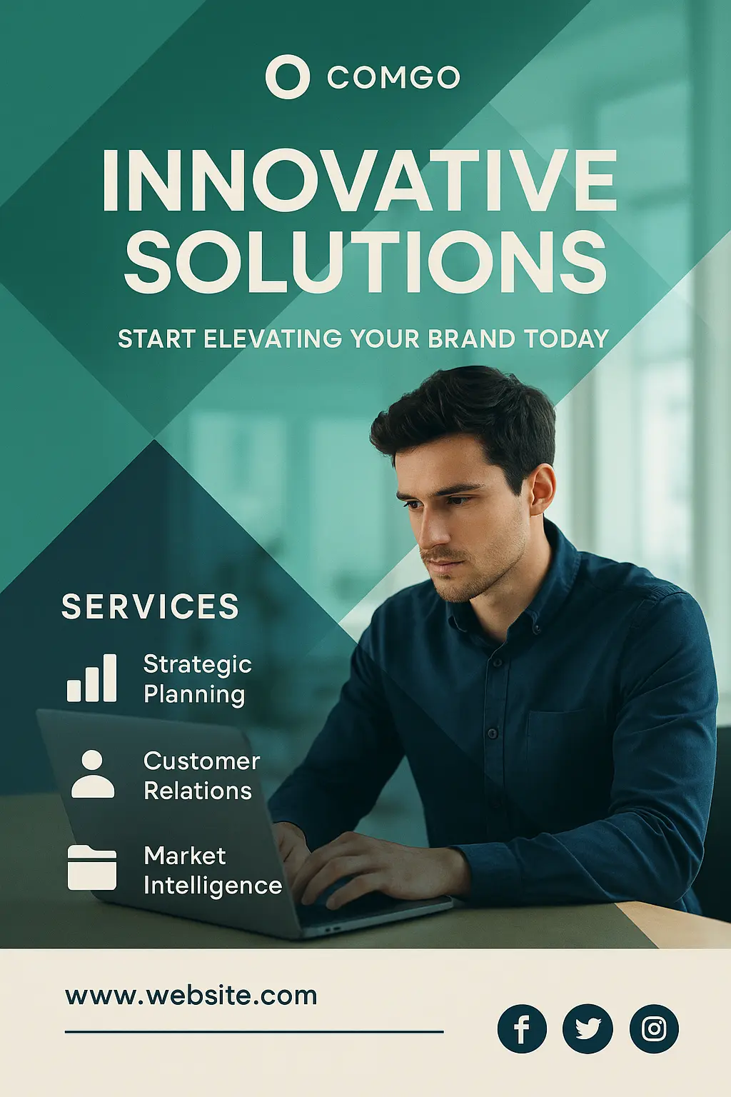 Modern Business Poster template with teal geometric overlay