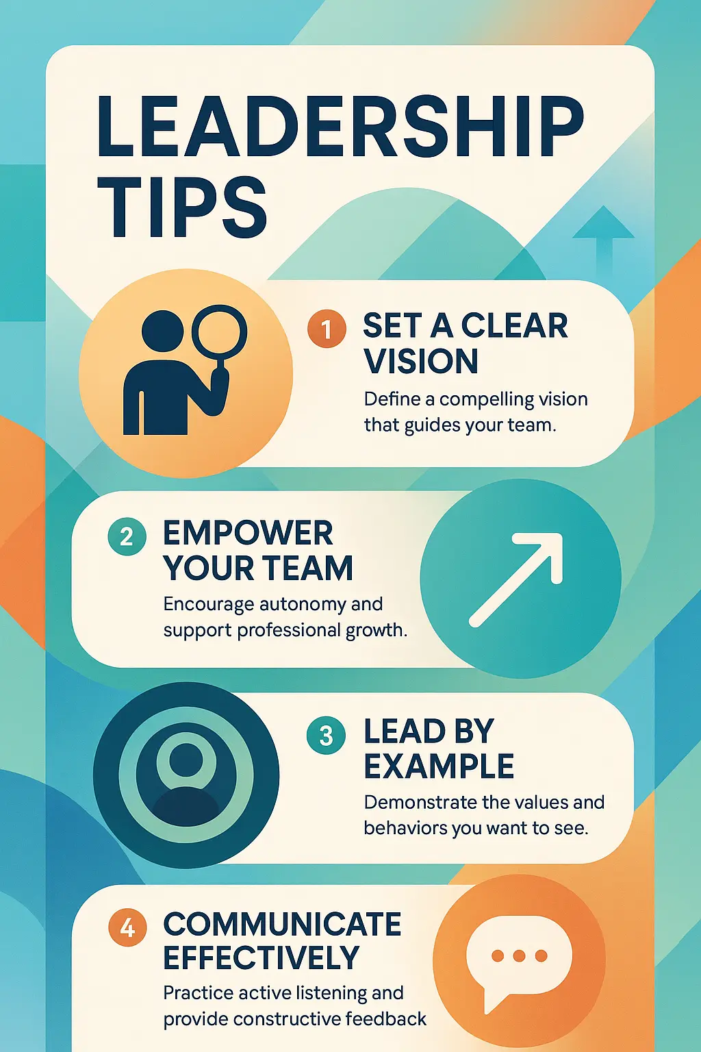 Business Poster template with leadership tips and abstract geometric design.