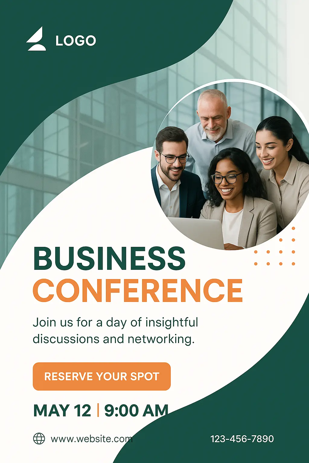 Modern Business Poster template with diverse team and call-to-action