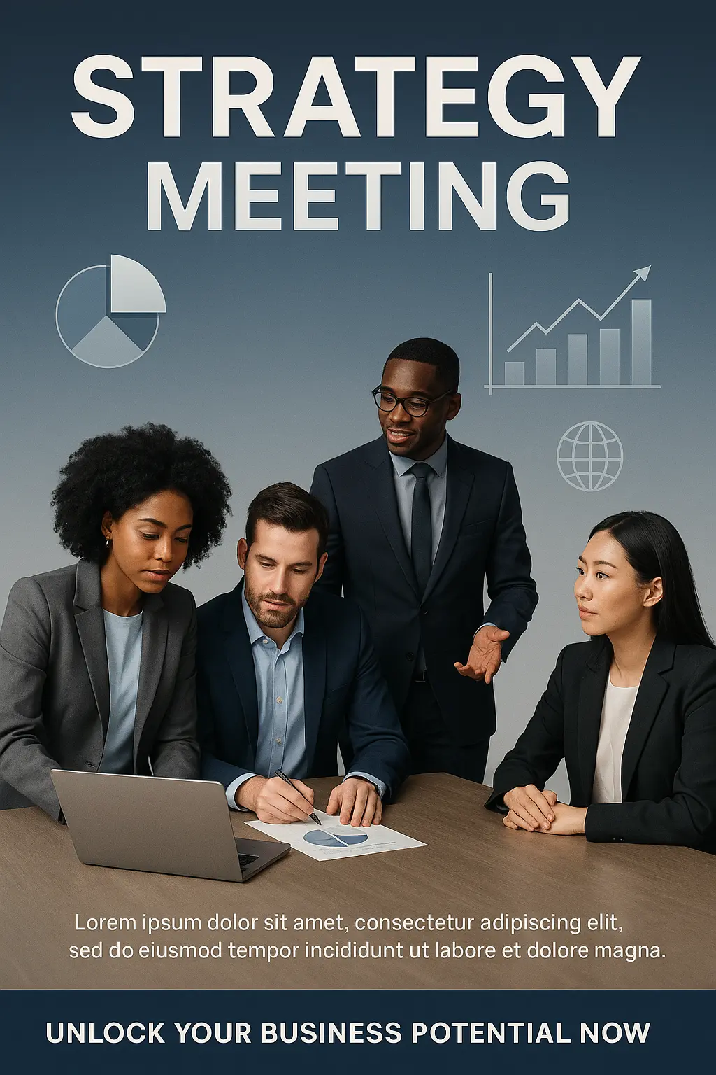 Business Poster template with professionals, chart, and call-to-action