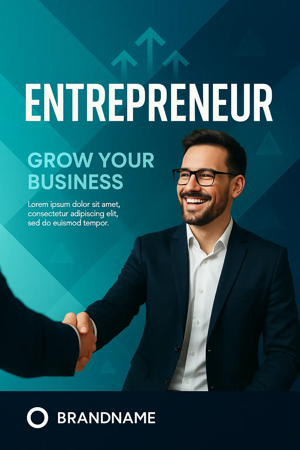Business Poster template featuring entrepreneur with abstract geometric background