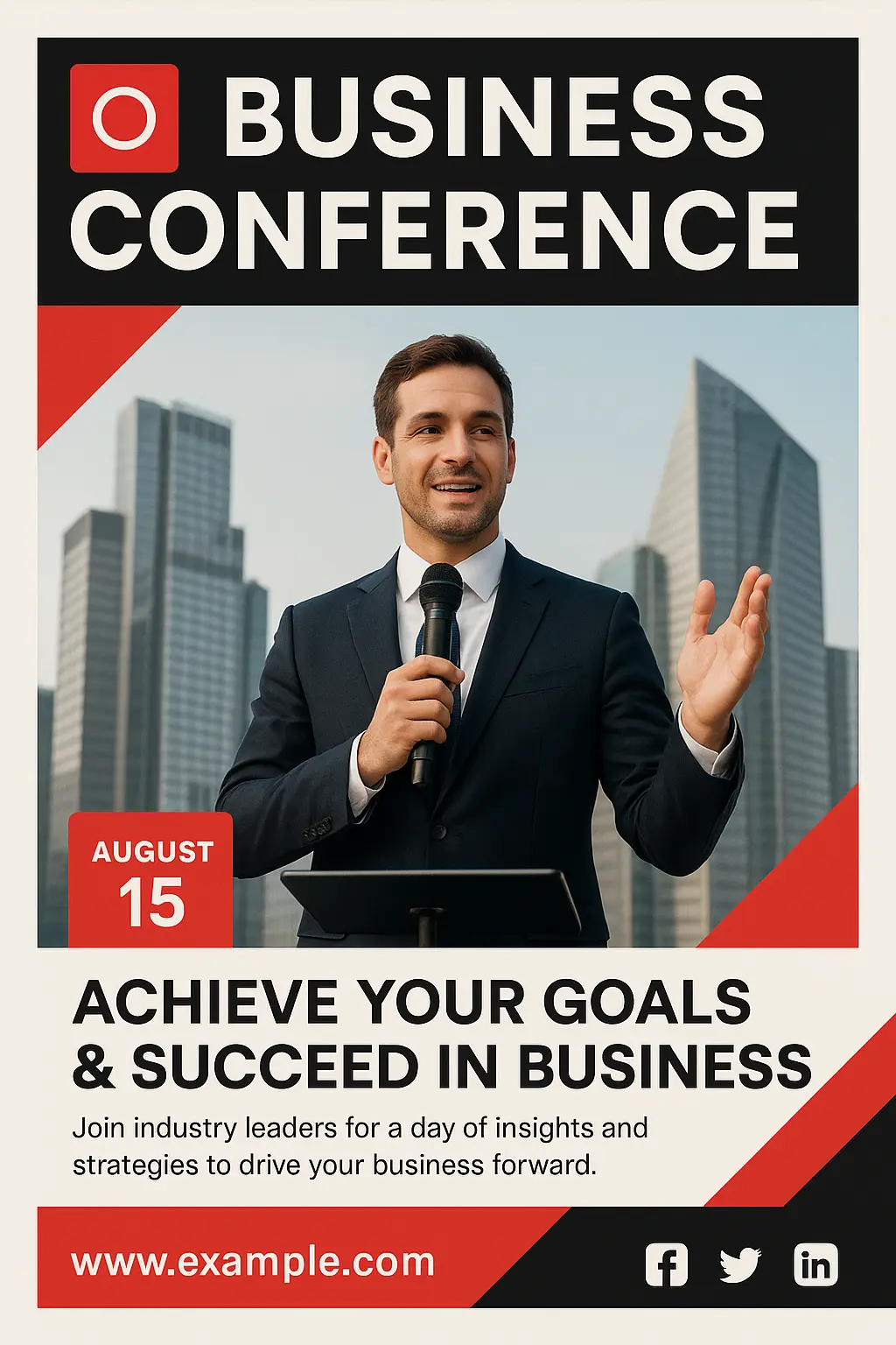 Business Poster template showcasing an entrepreneur at a conference