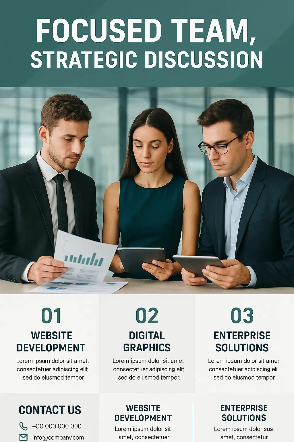 Modern Business Poster template with team meeting layout