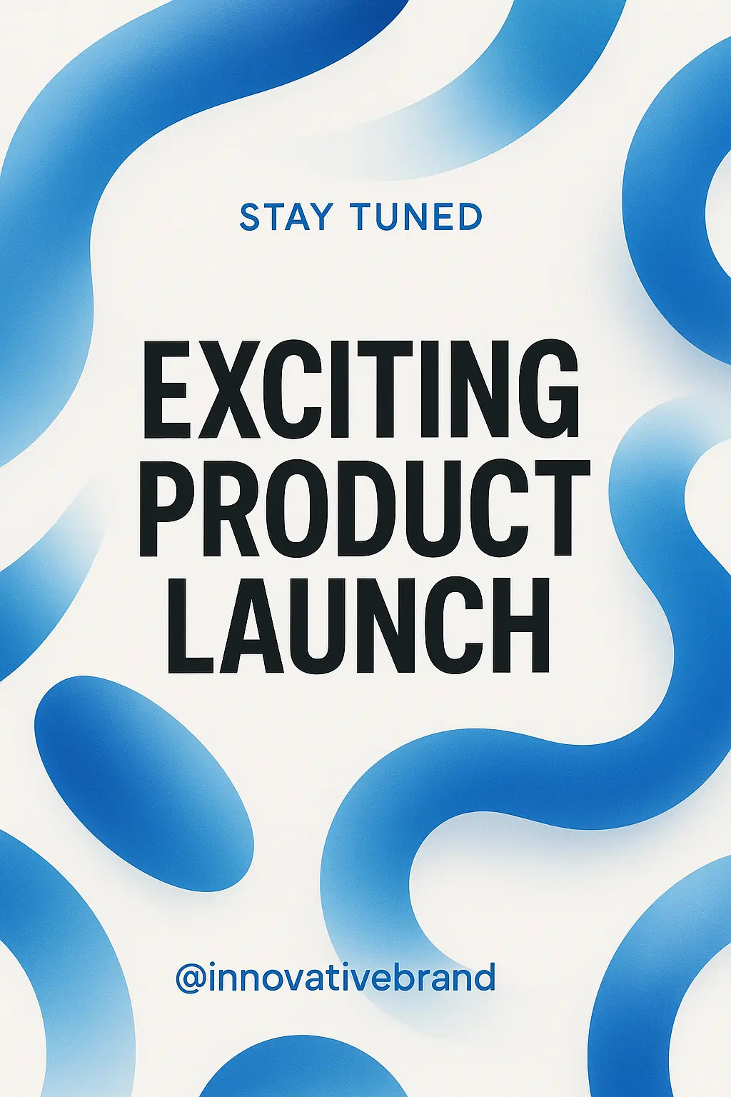 Business Poster template featuring a clean, white design with blue shapes and product launch announcement