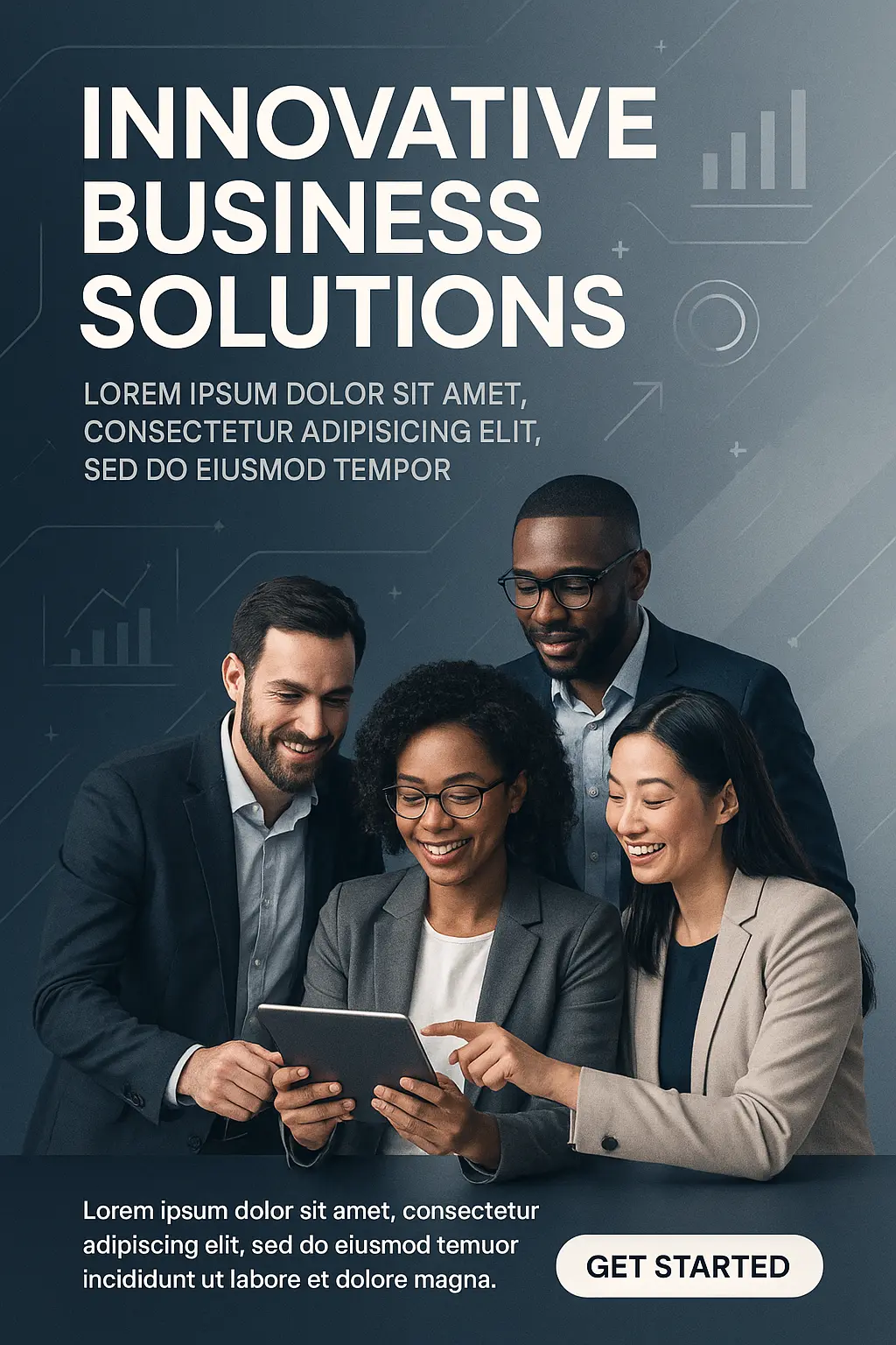 Business Poster template with professionals collaborating on digital interface