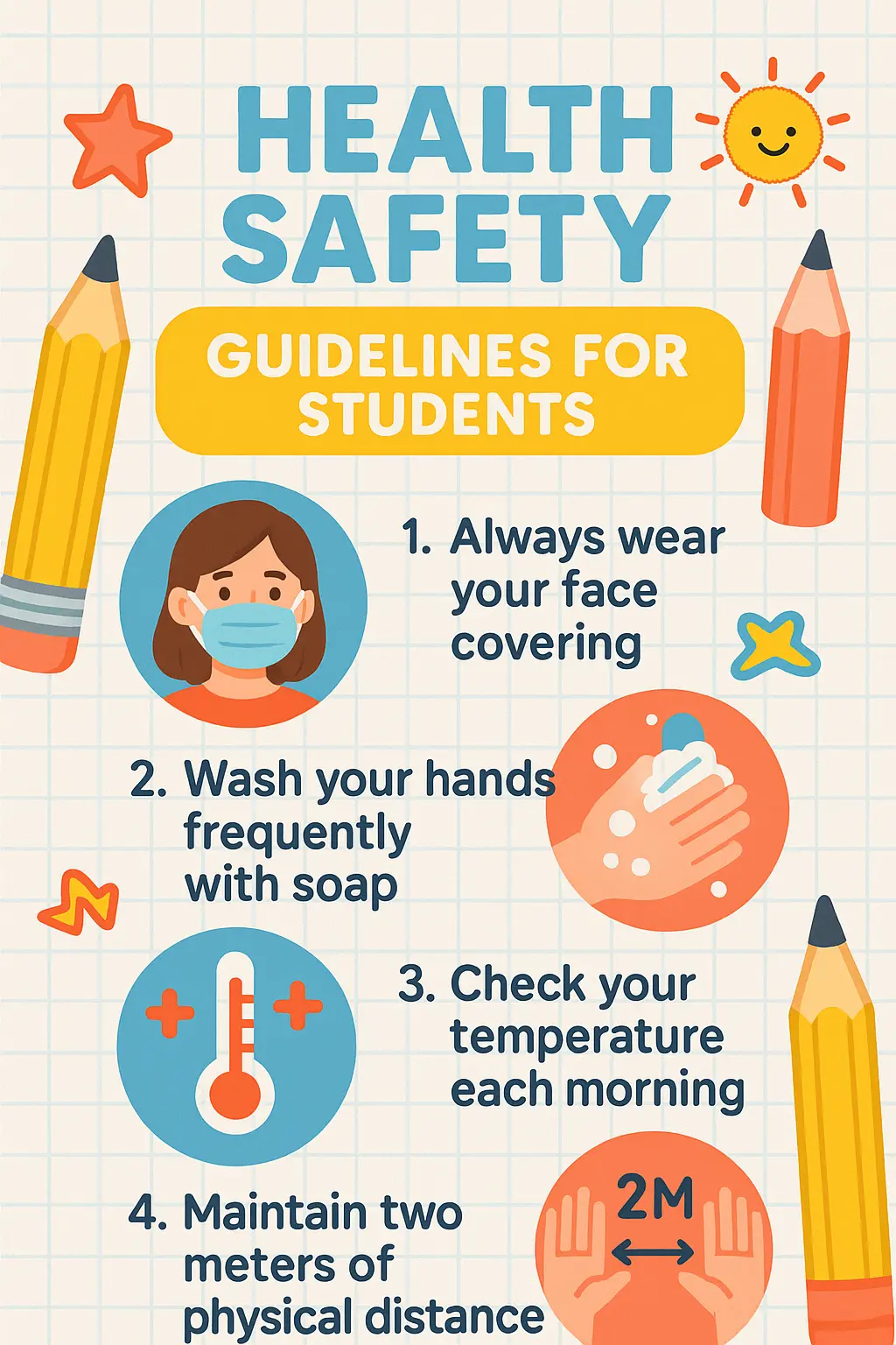 Colorful Classroom Rules Poster template with health safety tips