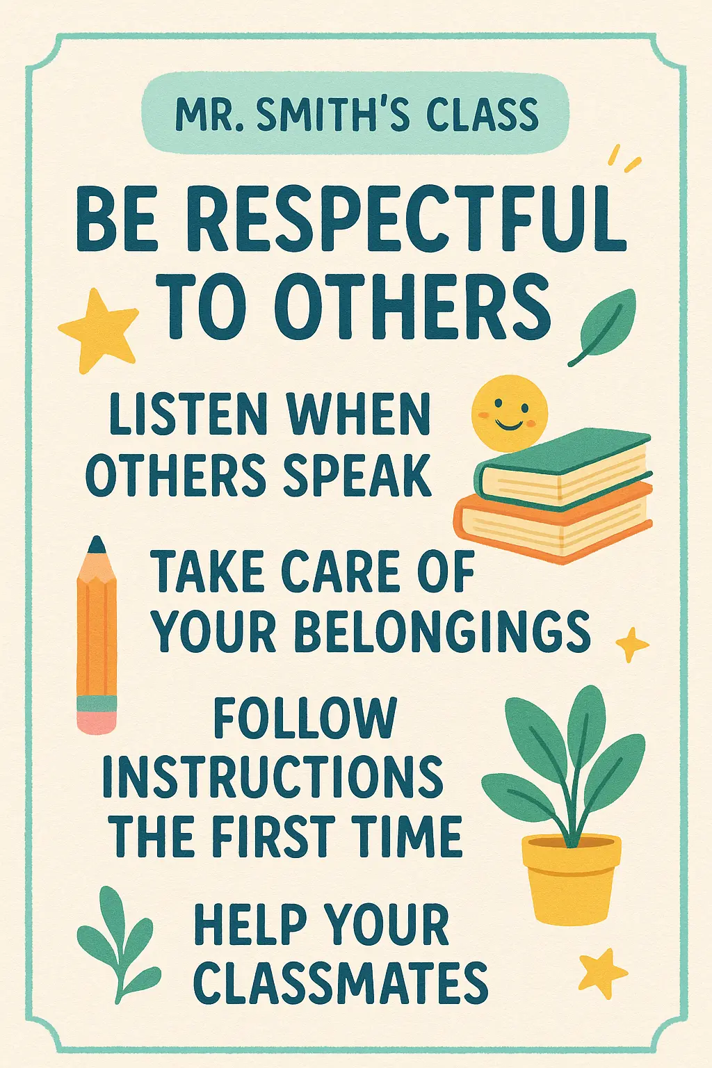 Classroom Rules Poster template with bright colors and playful typography