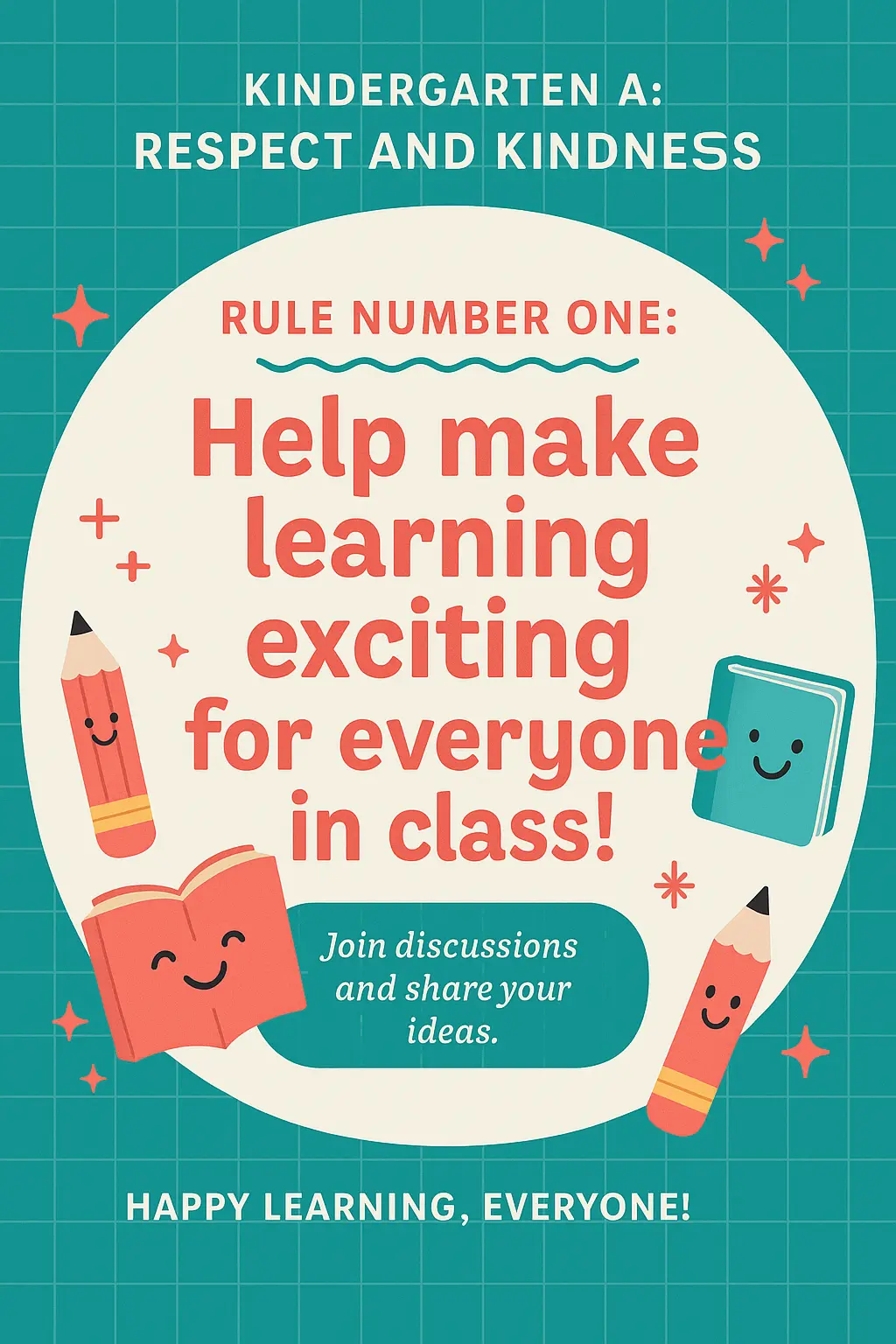 Colorful Classroom Rules Poster template with playful fonts and bold layout