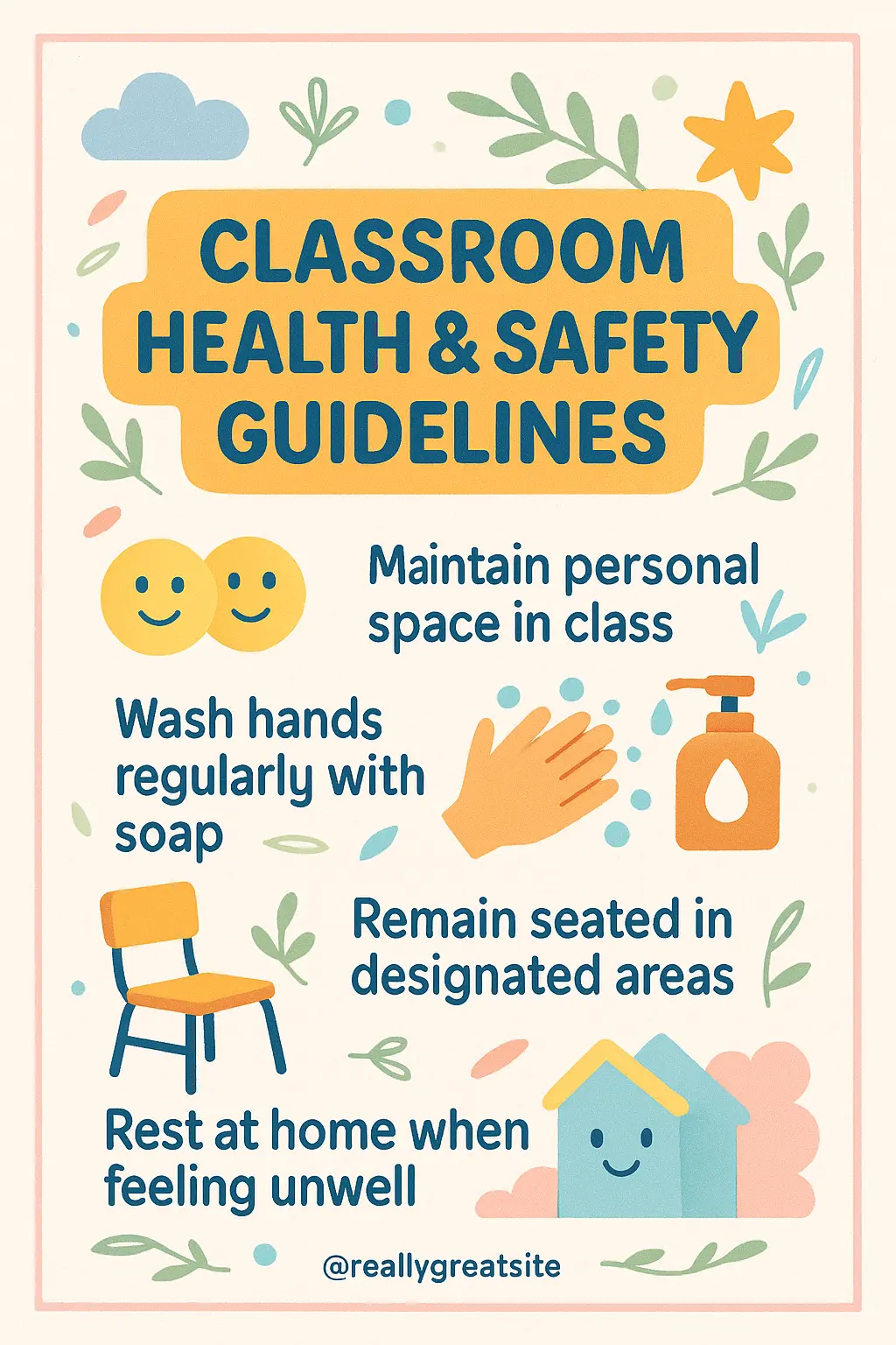 Classroom Rules Poster template with safety guidelines