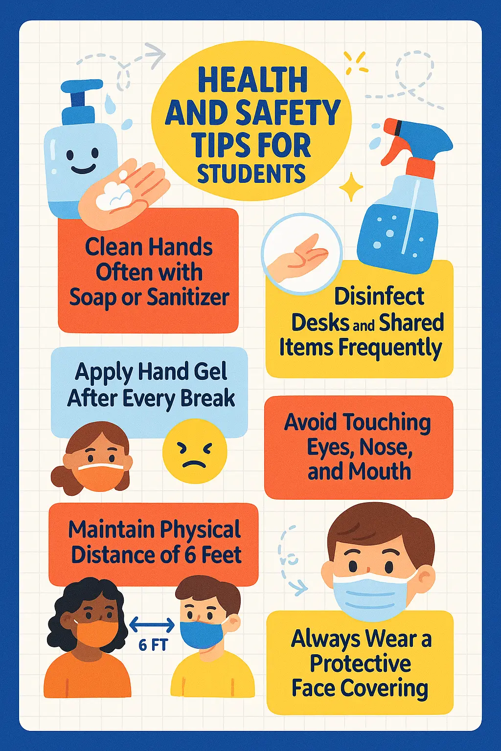 Bright and friendly Classroom Rules Poster template with hygiene tips