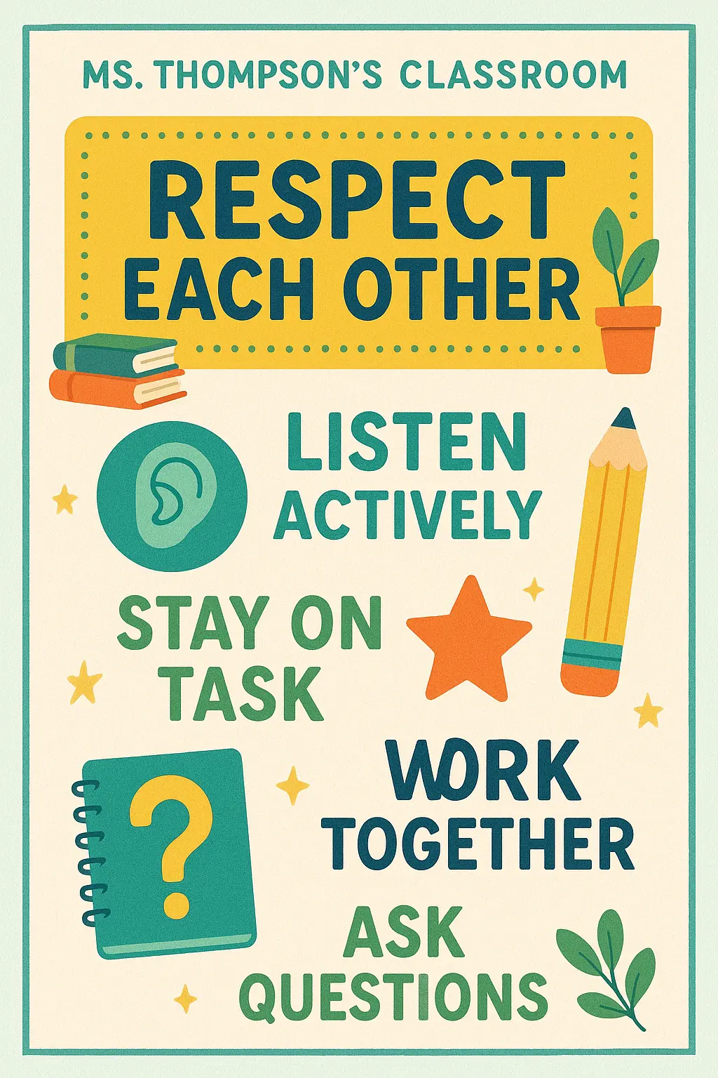 Classroom Rules Poster template with colorful and playful design
