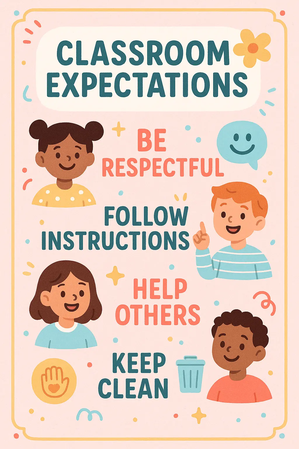 Classroom Rules Poster template with colorful design and playful typography