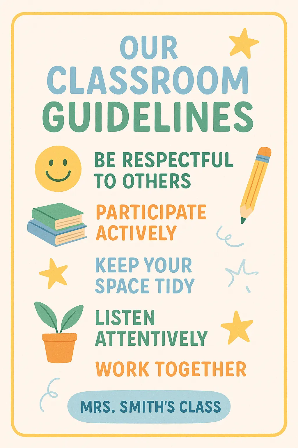 Classroom Rules Poster template with modern, friendly design