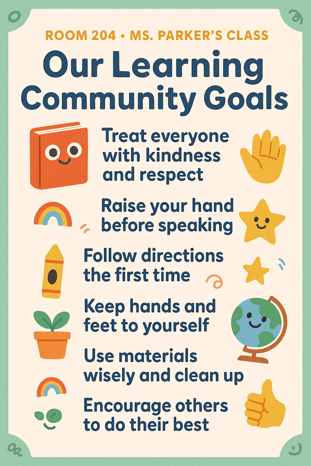 Cheerful Classroom Rules Poster template with colorful icons