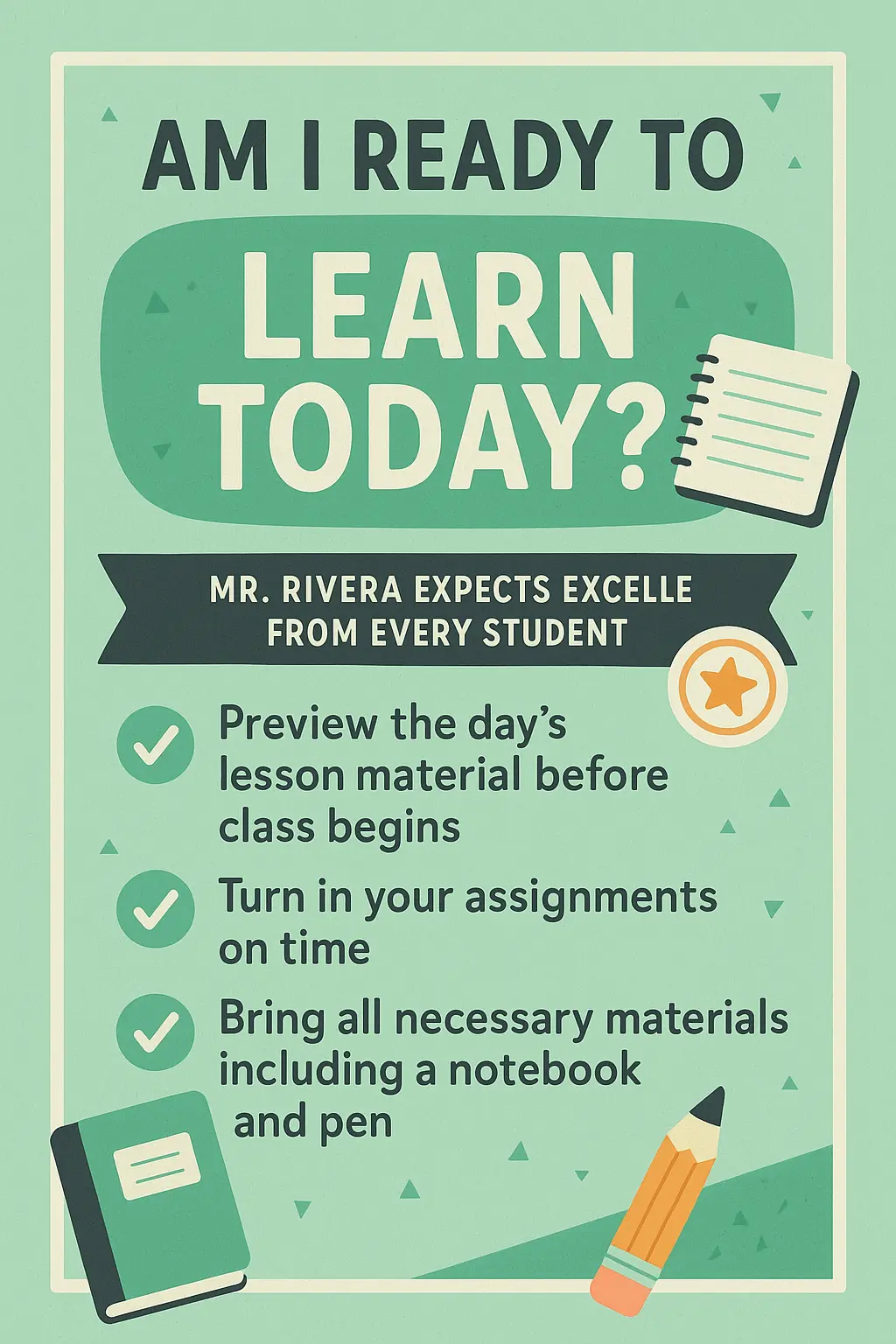 Modern Classroom Rules Poster template with geometric mint and gray design