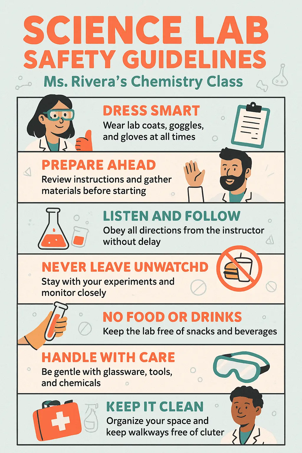 Bright Classroom Rules Poster template for science lab safety