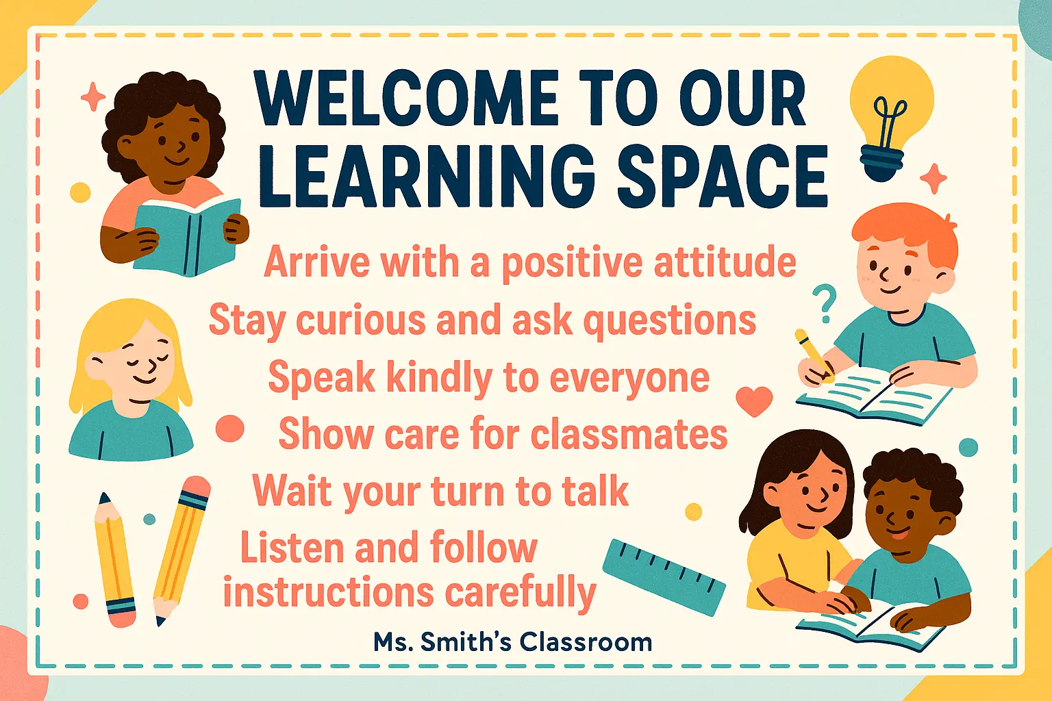 Friendly Classroom Rules Poster template with body-focused guidelines