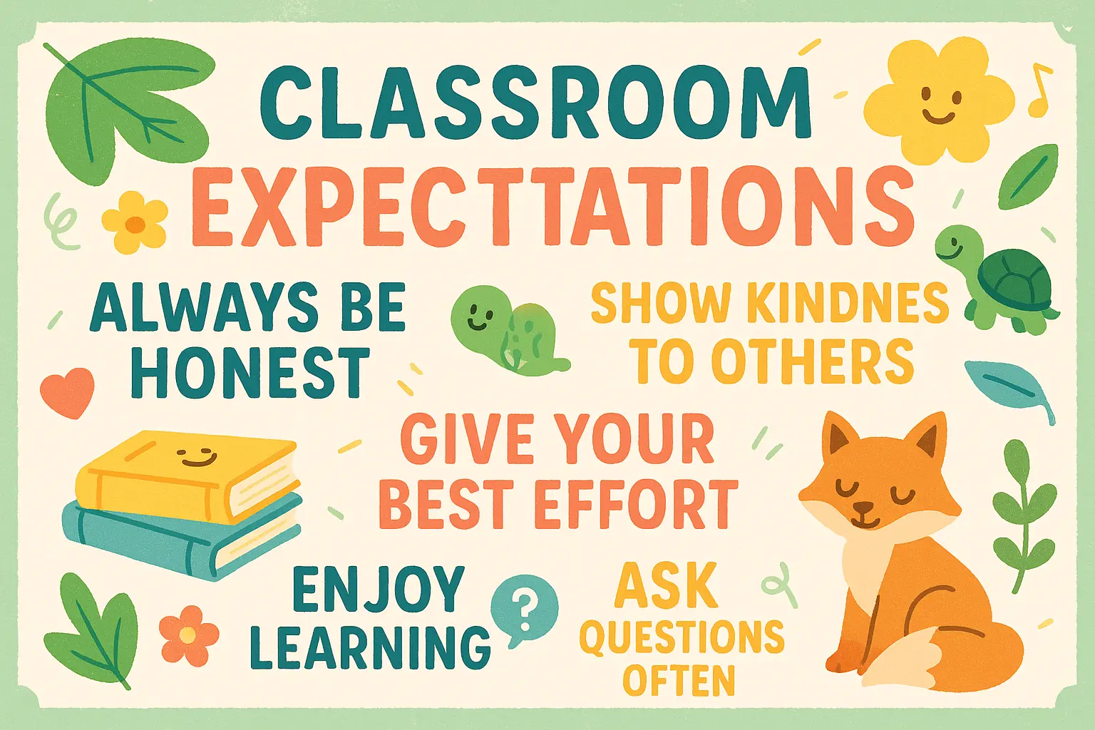 Colorful Classroom Rules Poster template with playful icons and clear rules