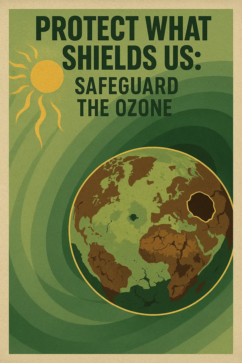 Climate Change Poster template showing damaged Earth and sun in bold layout