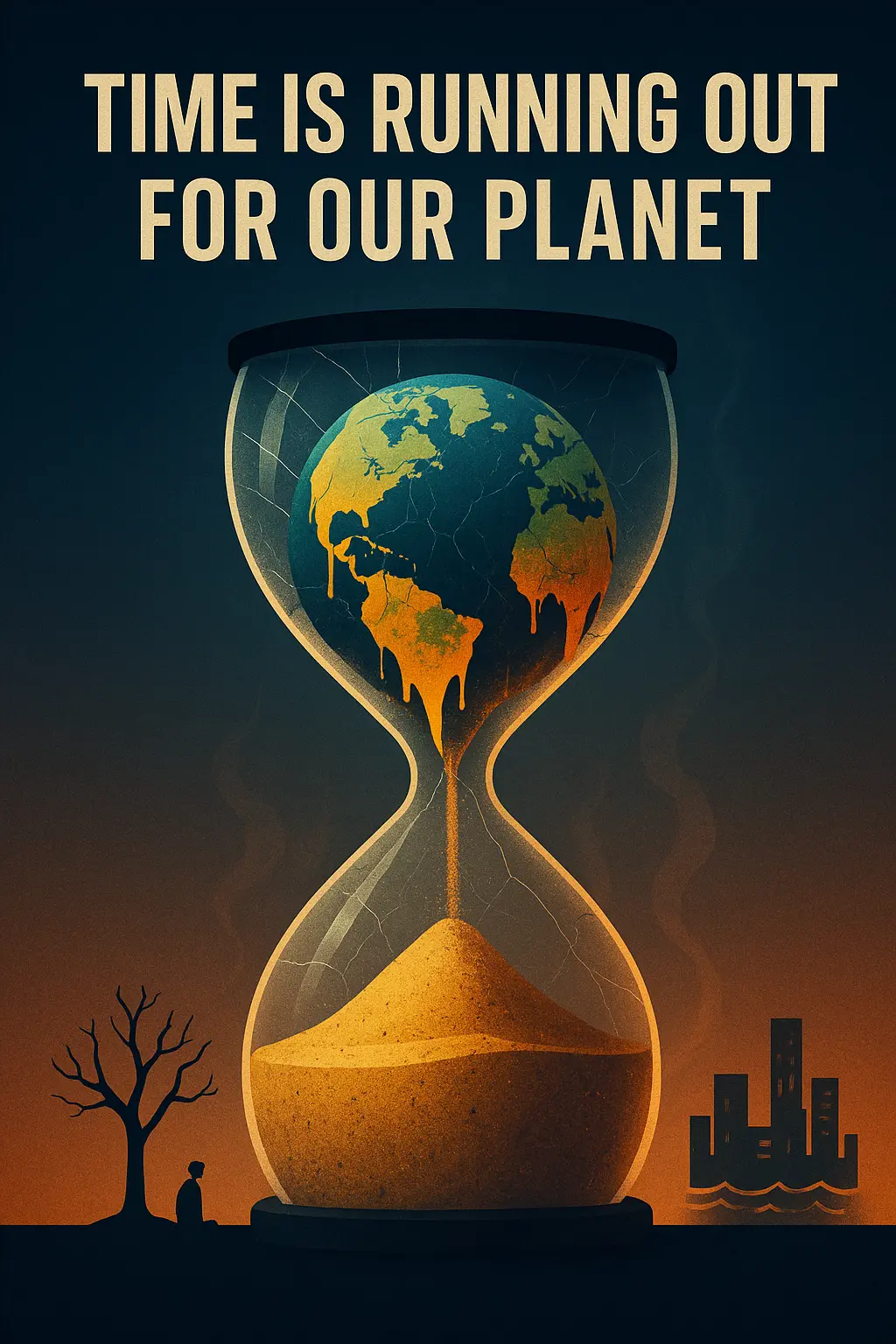 Climate Change Poster template with melting Earth in hourglass
