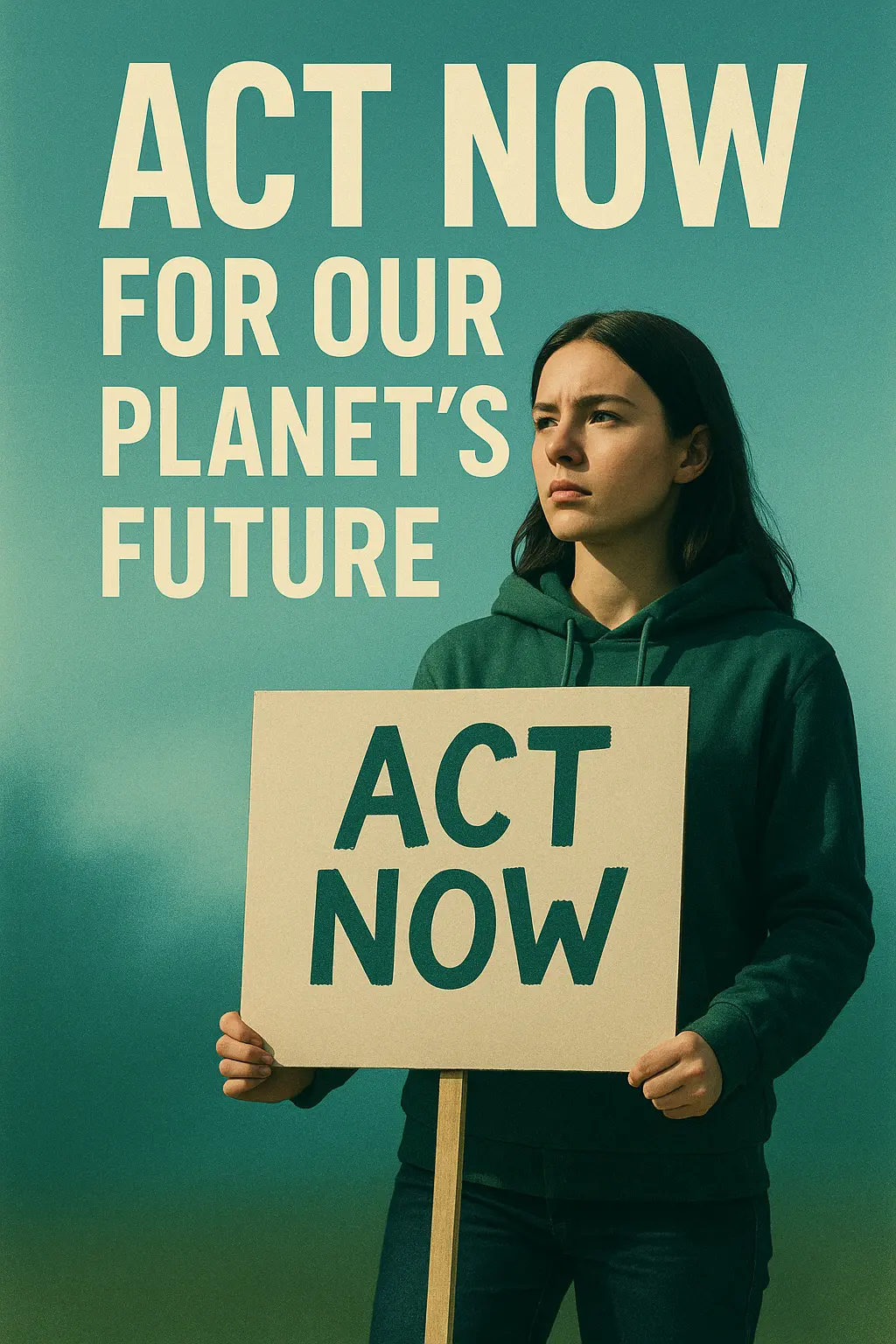 Climate Change Poster template featuring a young woman holding a climate change message