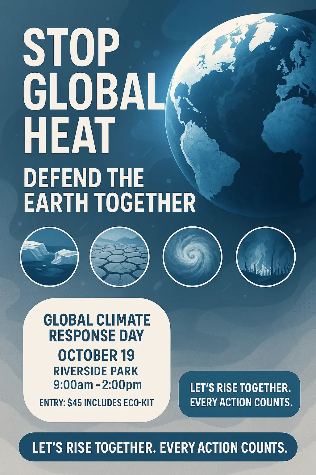 Modern Climate Change Poster template with Earth and climate disaster icons