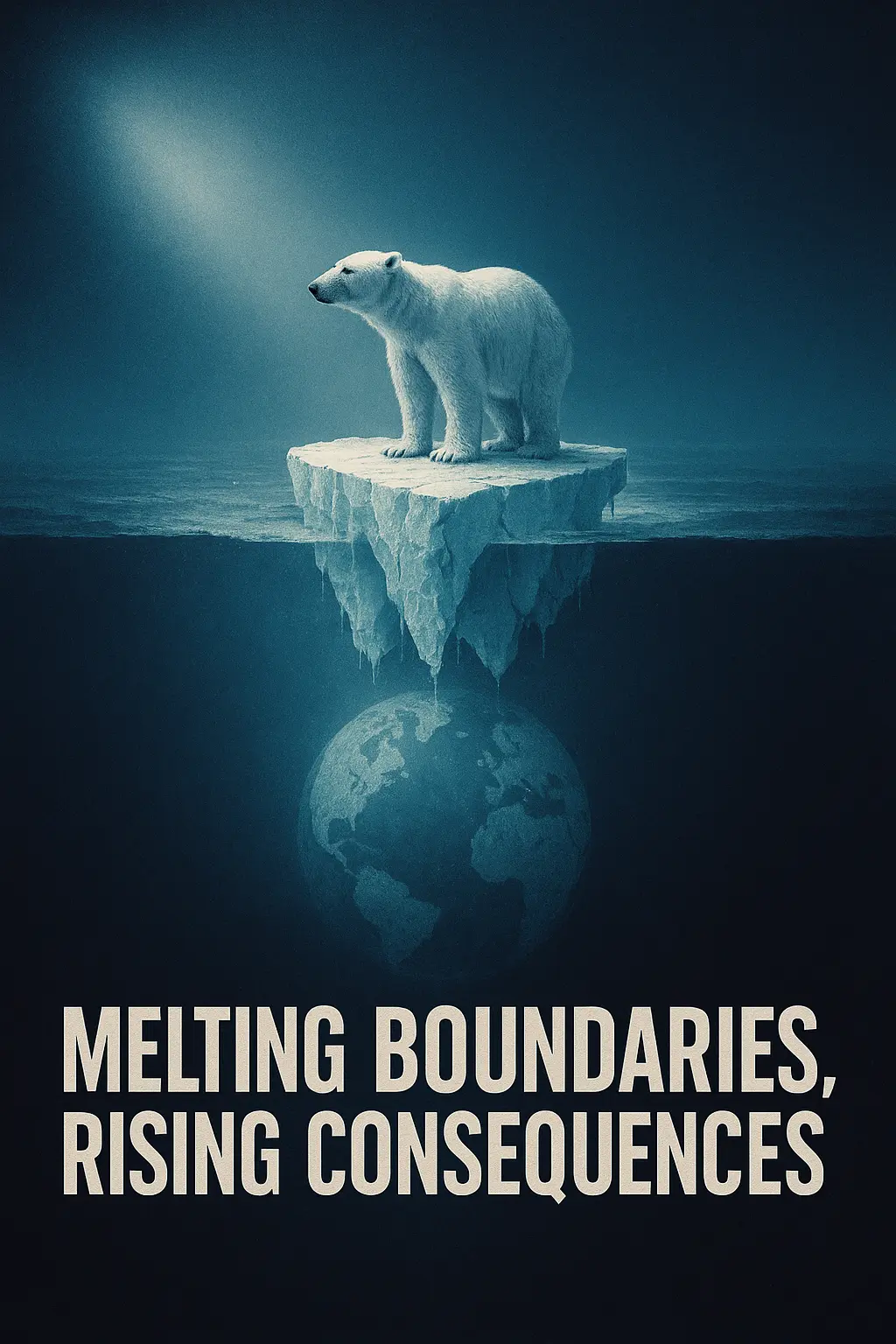 Polar bear on melting ice in Climate Change Poster template