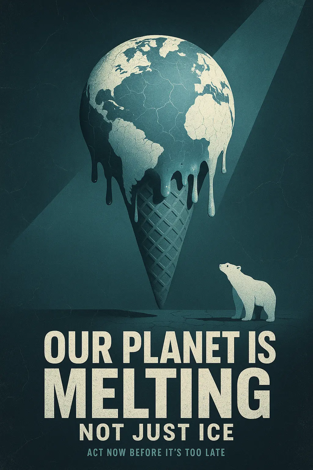 Climate Change Poster template with melting Earth as ice cream